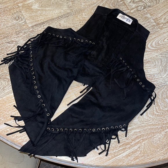 Vintage Jackets & Blazers - Jesper black fringe grommet vest